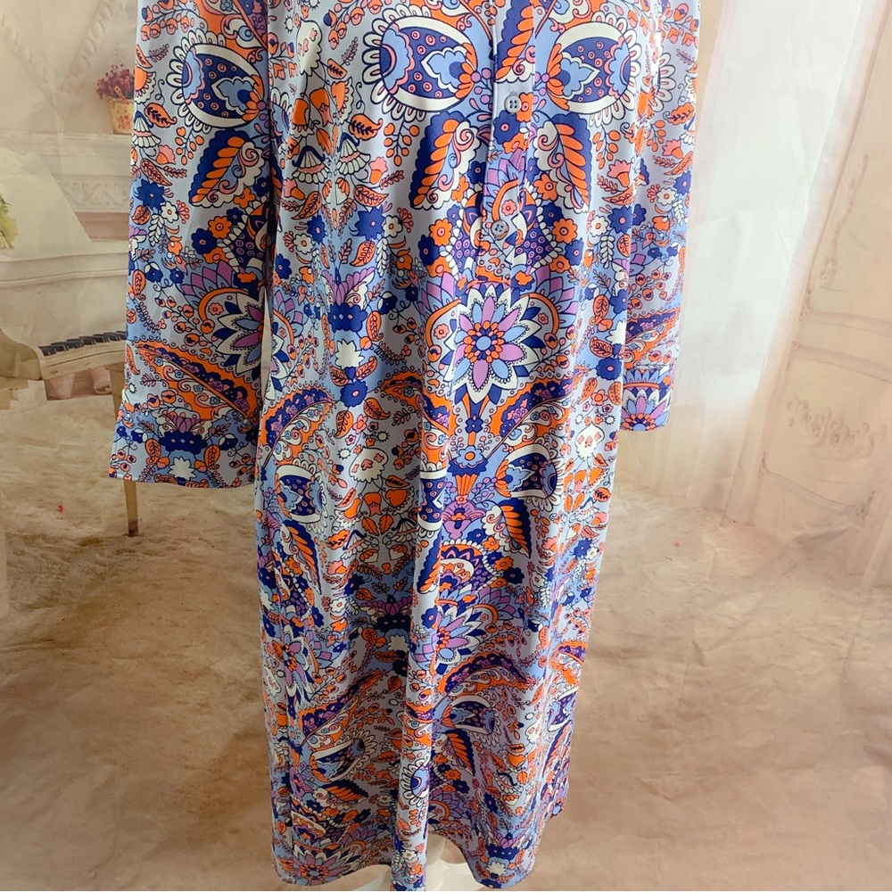 Talbots Collared Geometric Button Shirt Dress - Picture 7 of 11